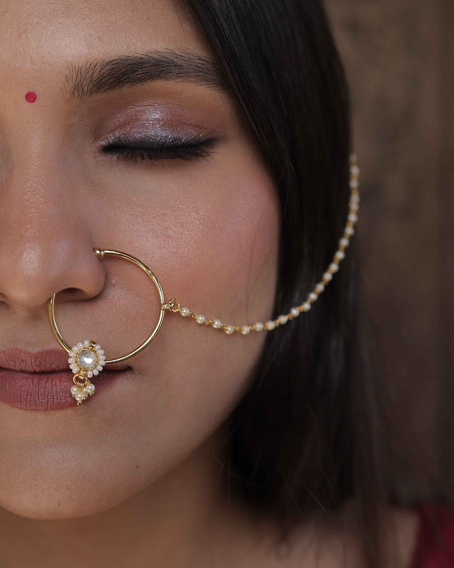 White Color Gold Plated Jadau Kundan Nosering- NTH103W