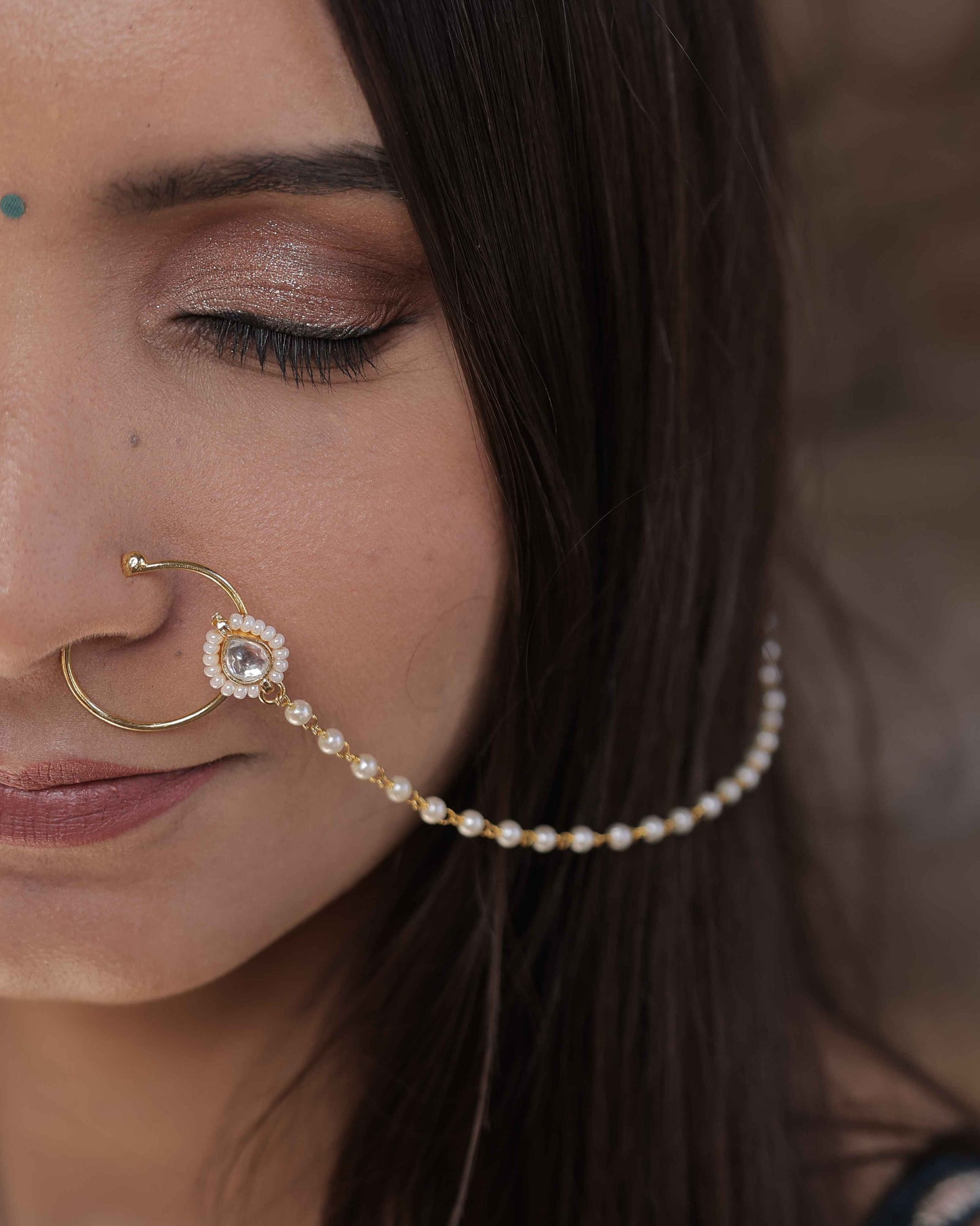White Color Gold Plated Jadau Kundan Nosering- NTH104W