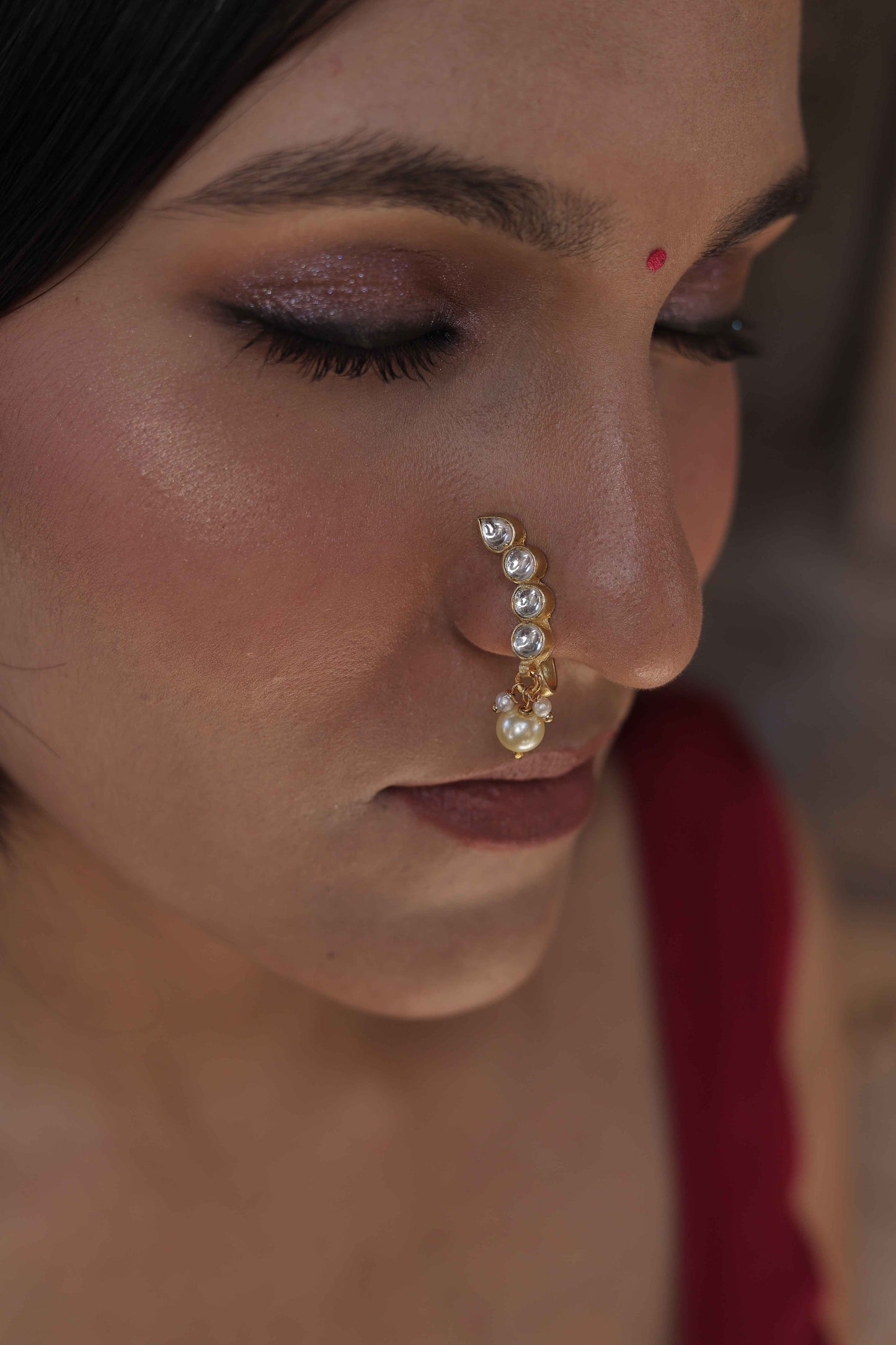 White Color Gold Plated Jadau Kundan Nosepin- NTH107W