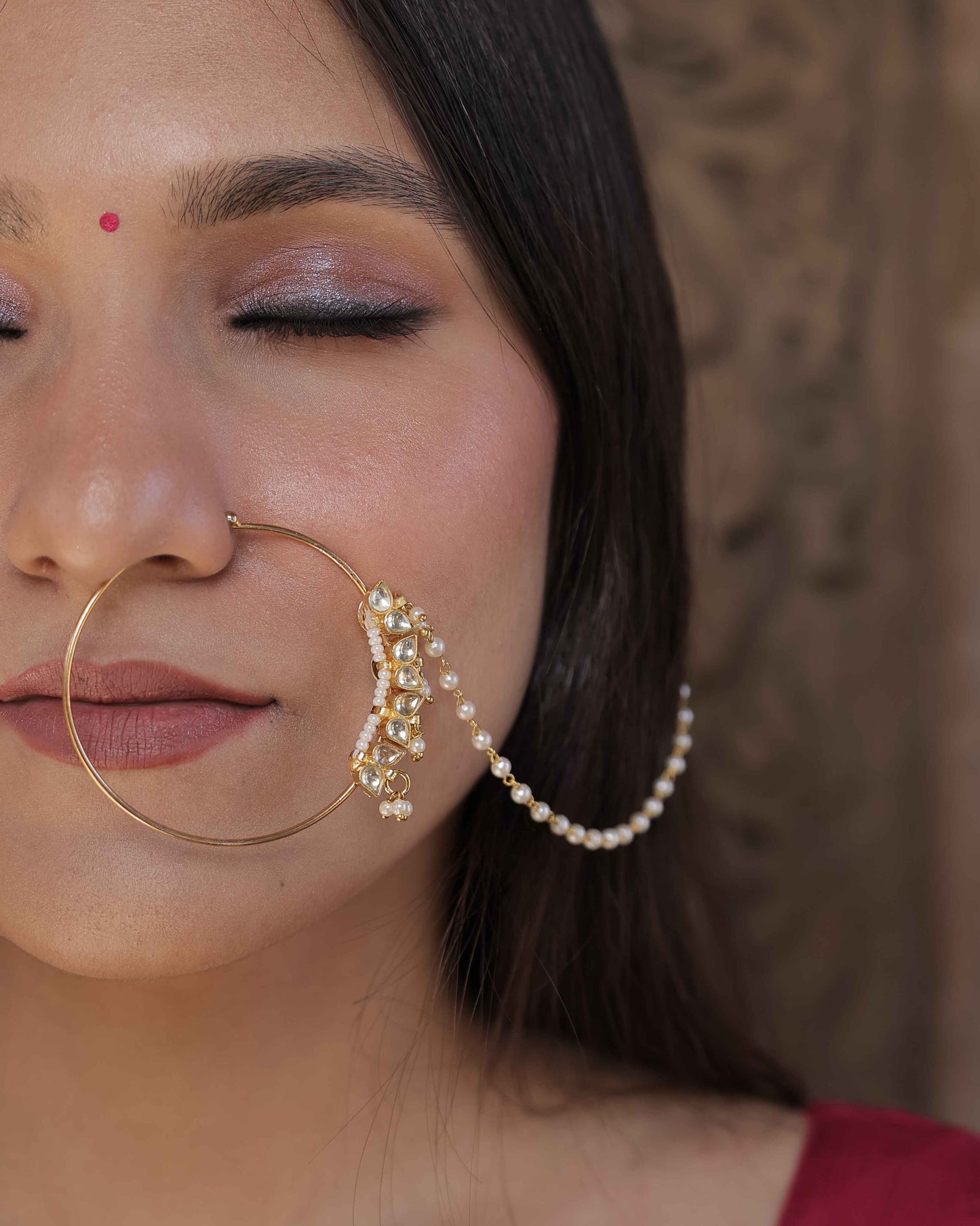 White Color Gold Plated Jadau Kundan Nosering- NTH108W
