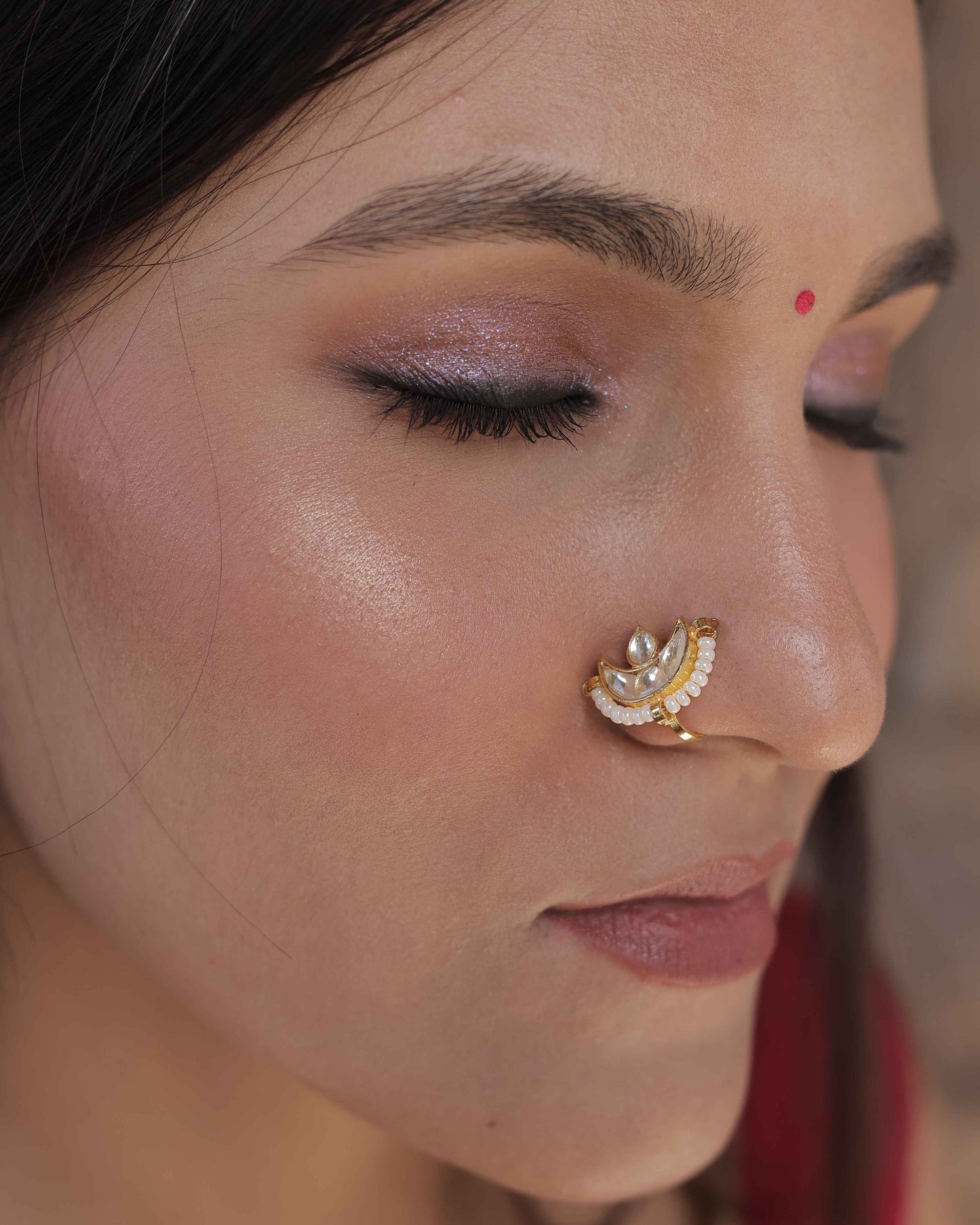White Color Gold Plated Jadau Kundan Nosepin- NTH111W