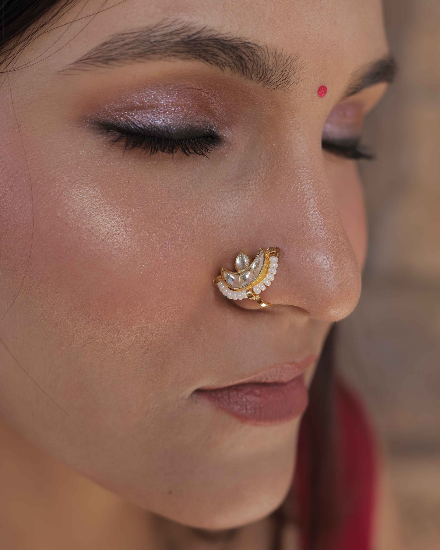 White Color Gold Plated Jadau Kundan Nosepin- NTH111W