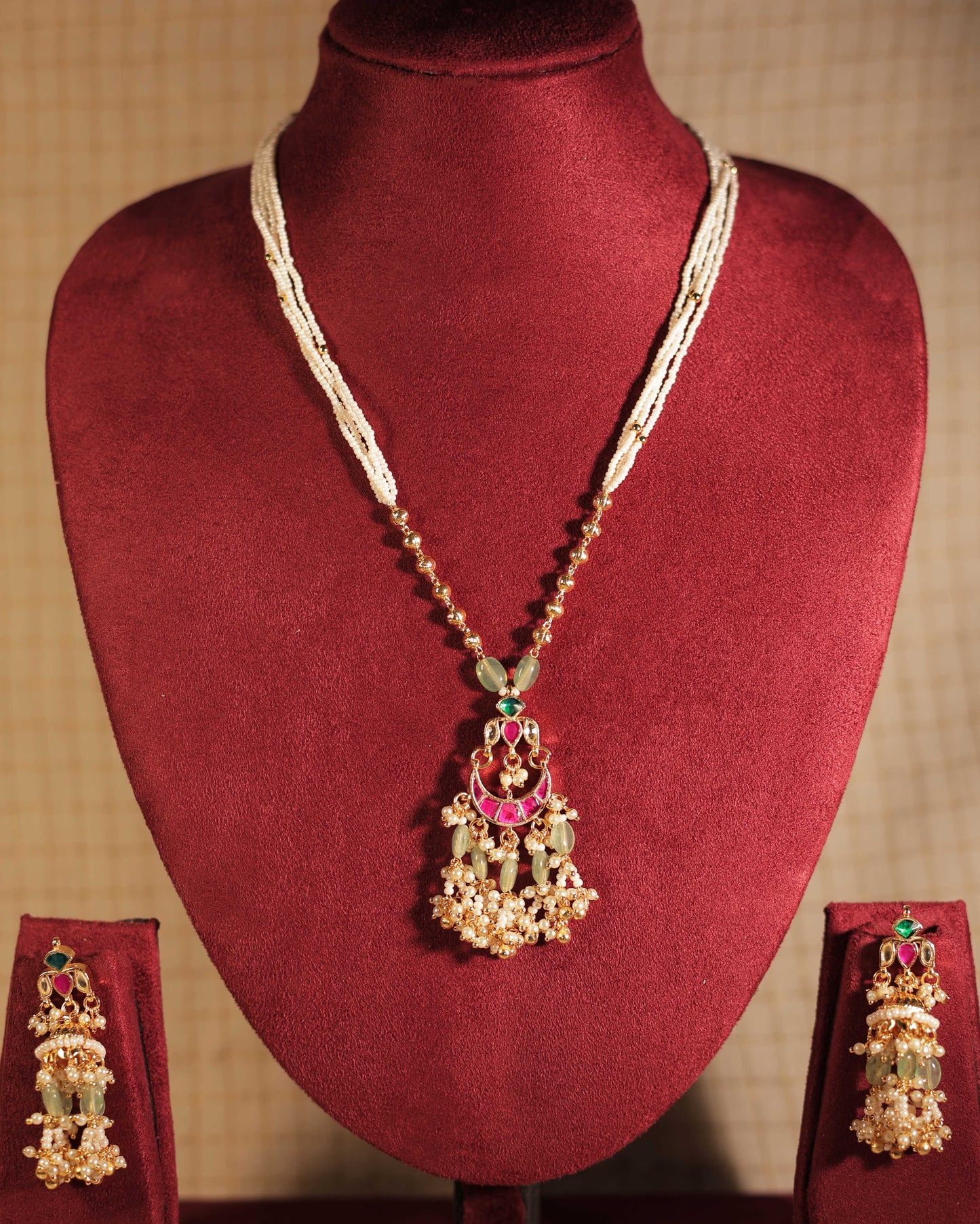 Multicolor Gold Plated Jadau Kundan Pendant Set - PS103MC