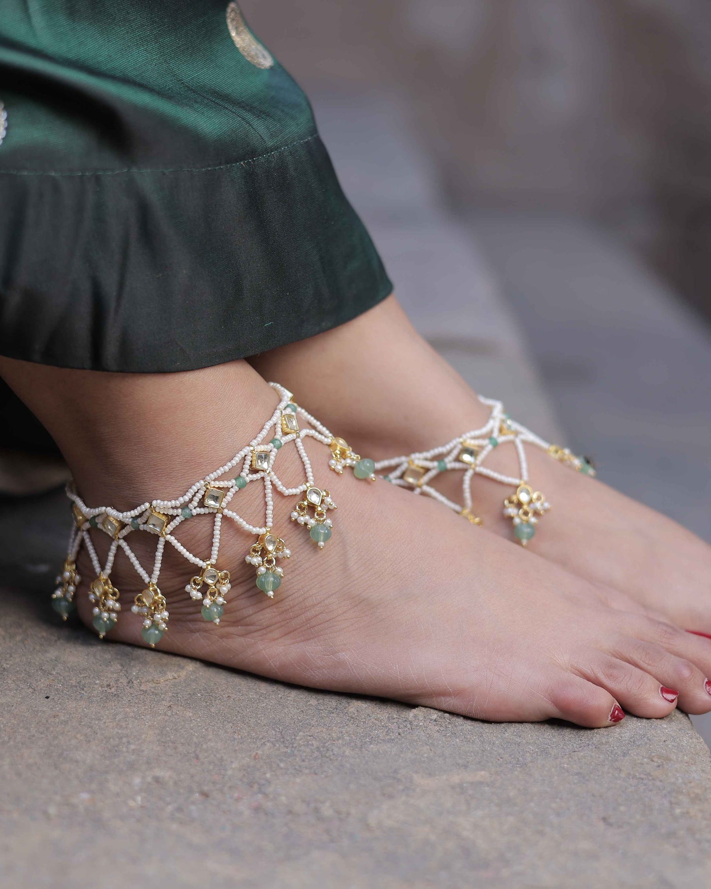 Gold Plated Jadau Kundan Payal - PYL101FL