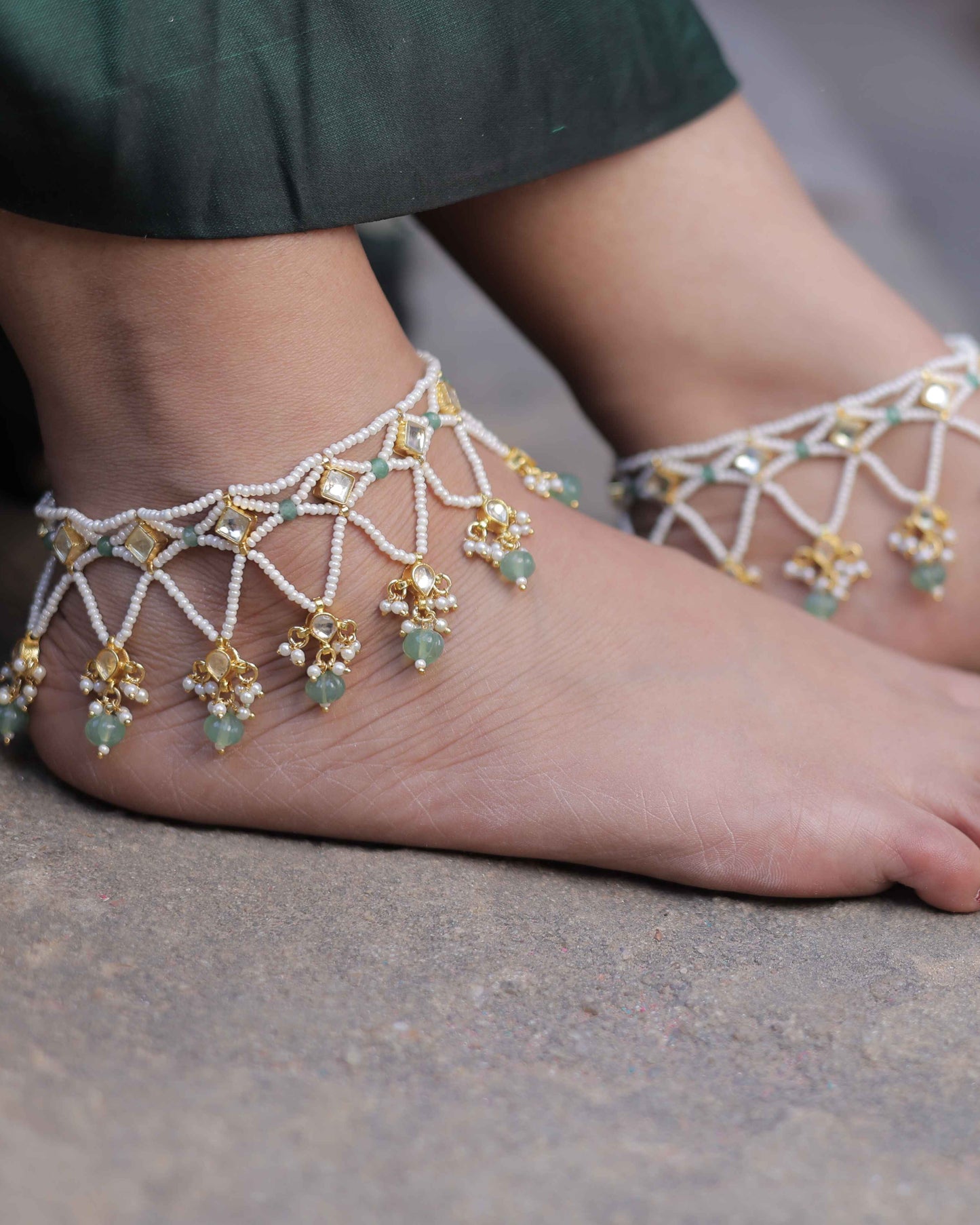 Gold Plated Jadau Kundan Payal - PYL101FL