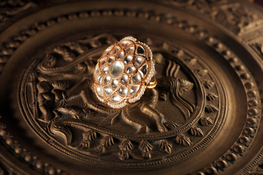 White Color Gold Plated Jadau Kundan Ring- R107W