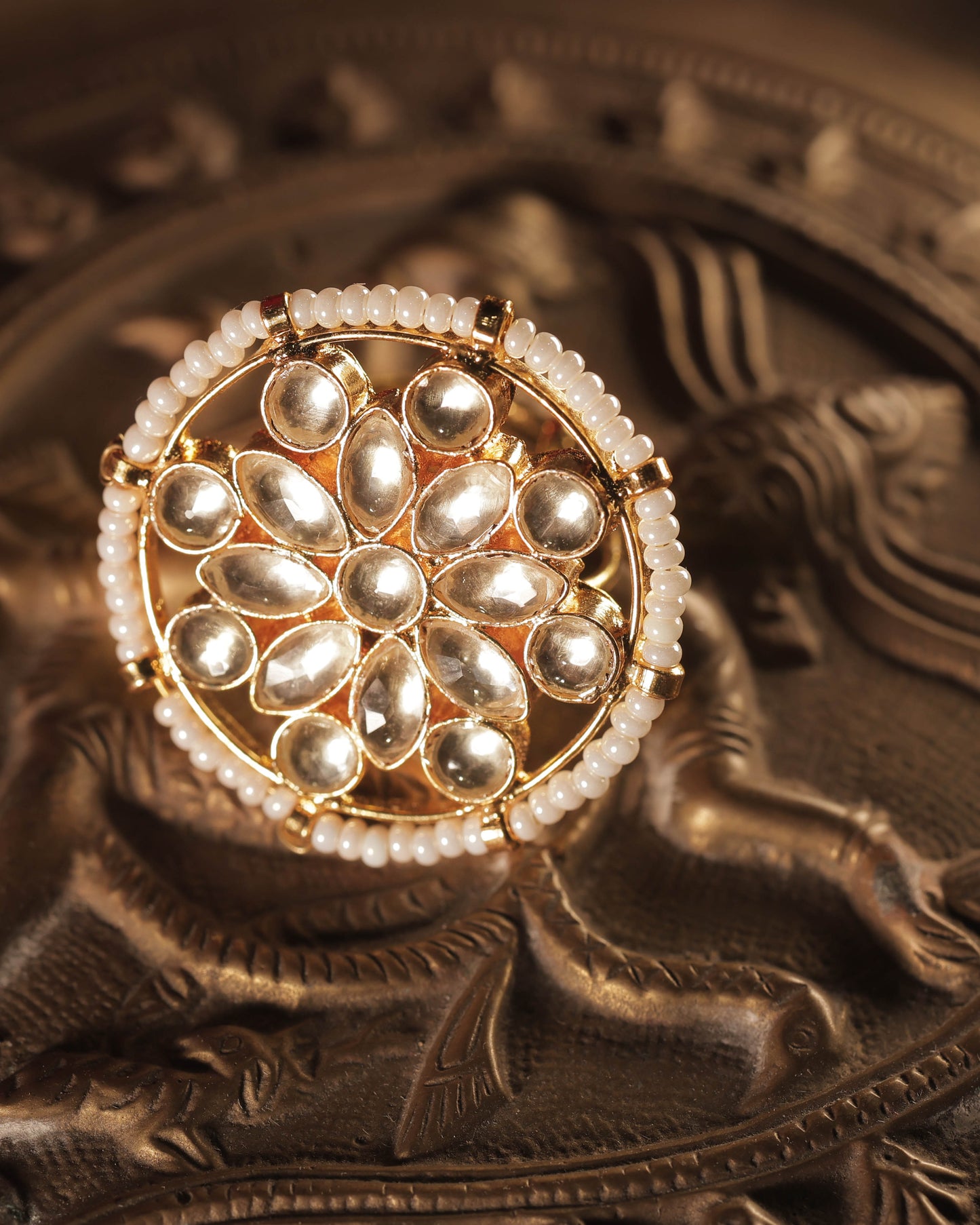 White Color Gold Plated Jadau Kundan Ring - R115W