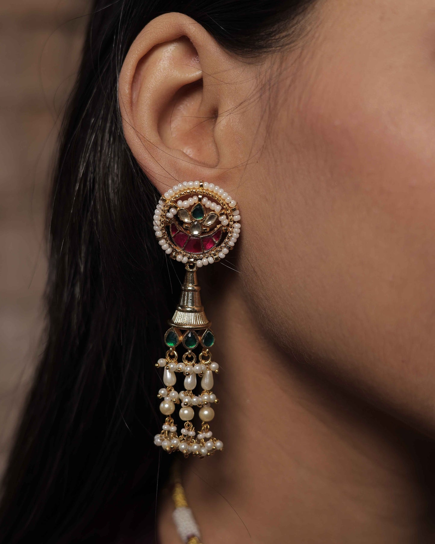 Multicolor Gold Plated Jadau Kundan Necklace Set - SET103MC