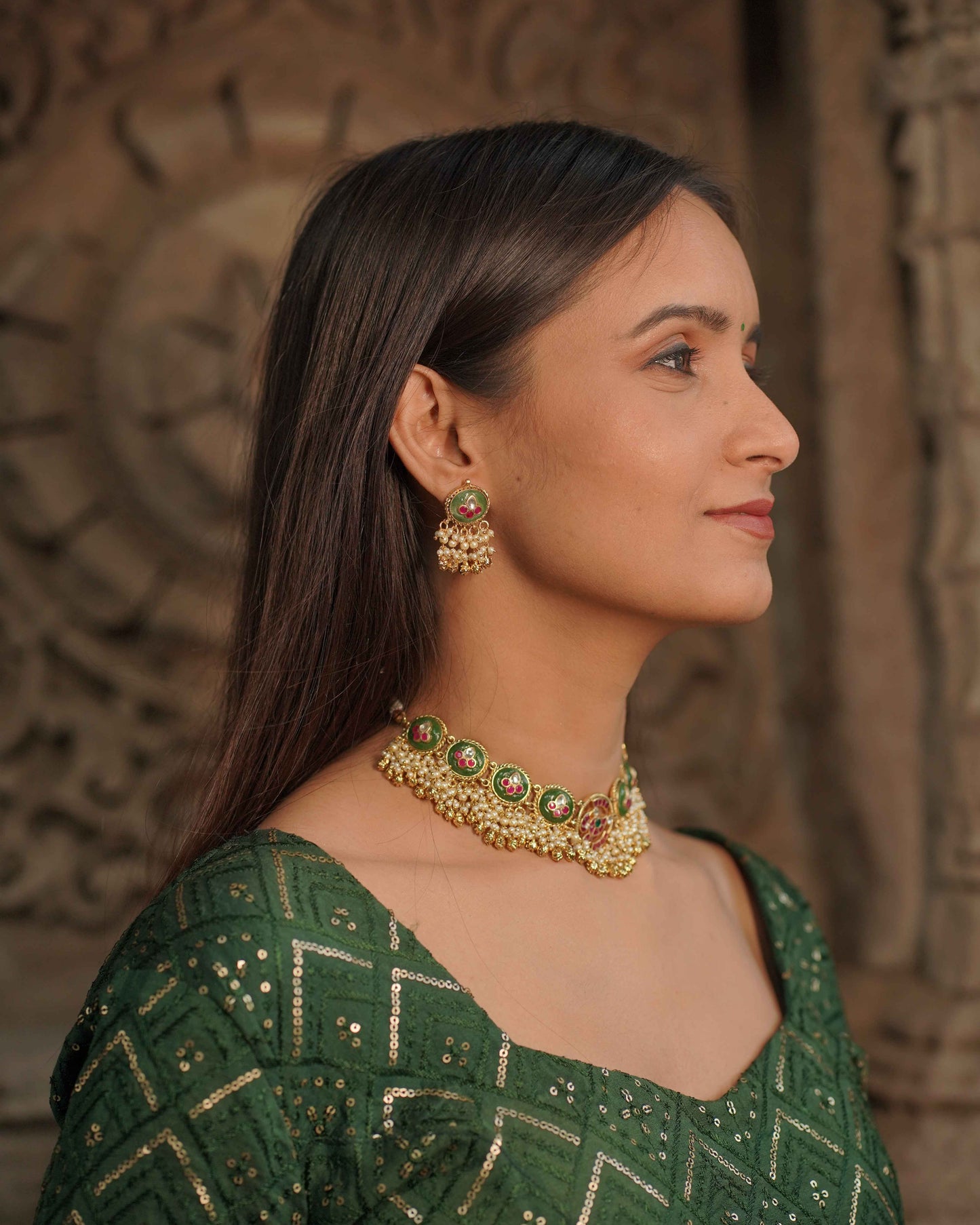 Multicolor Gold Plated Jadau Kundan Necklace Set - SET104MC