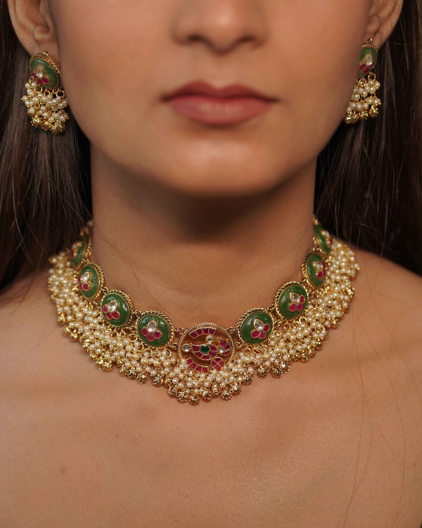 Multicolor Gold Plated Jadau Kundan Necklace Set - SET104MC