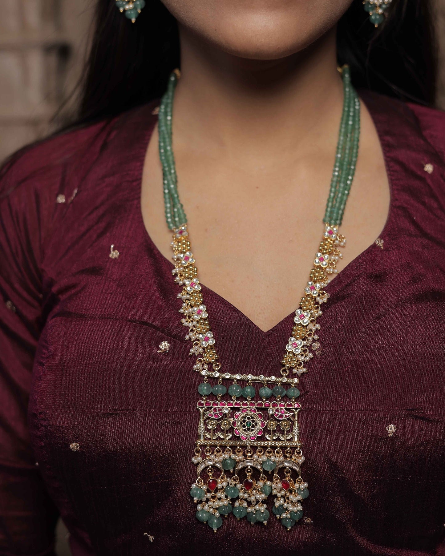 Multicolor Gold Plated Jadau Kundan Necklace Set - SET111MC