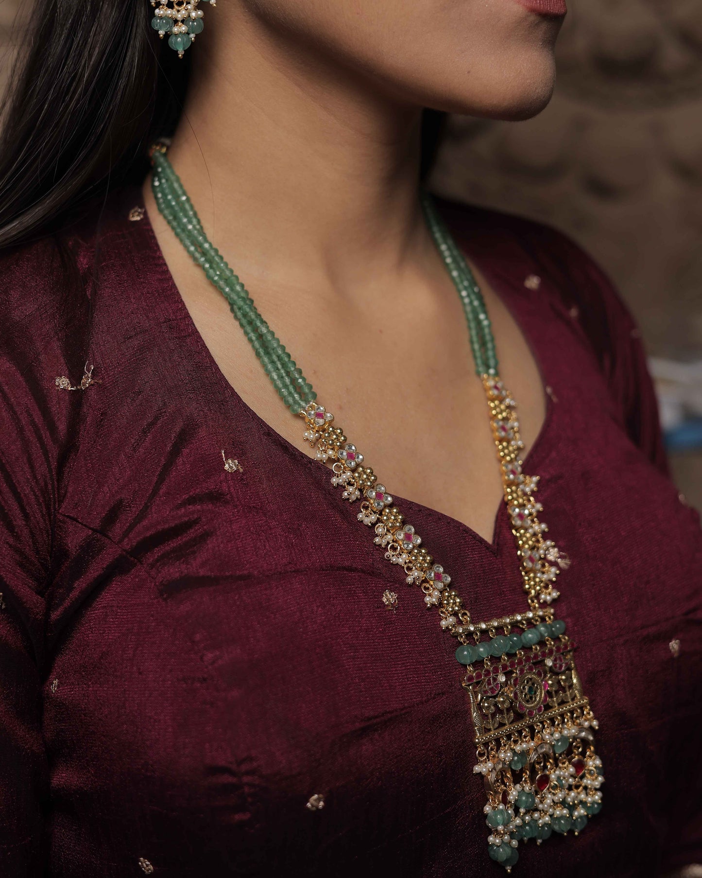 Multicolor Gold Plated Jadau Kundan Necklace Set - SET111MC