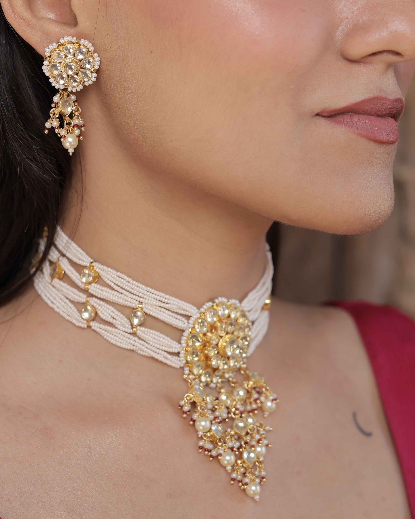 Motiya choker Necklace Set - SET118W