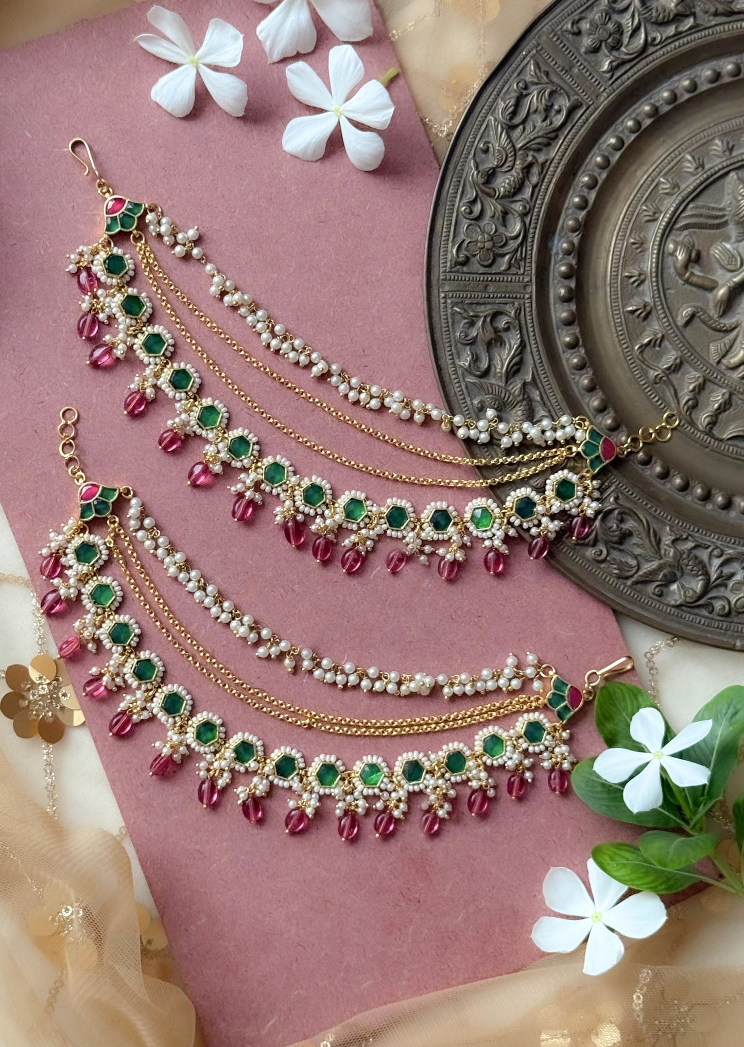 Gold Plated Jadau Kundan Earchain- EC108MC