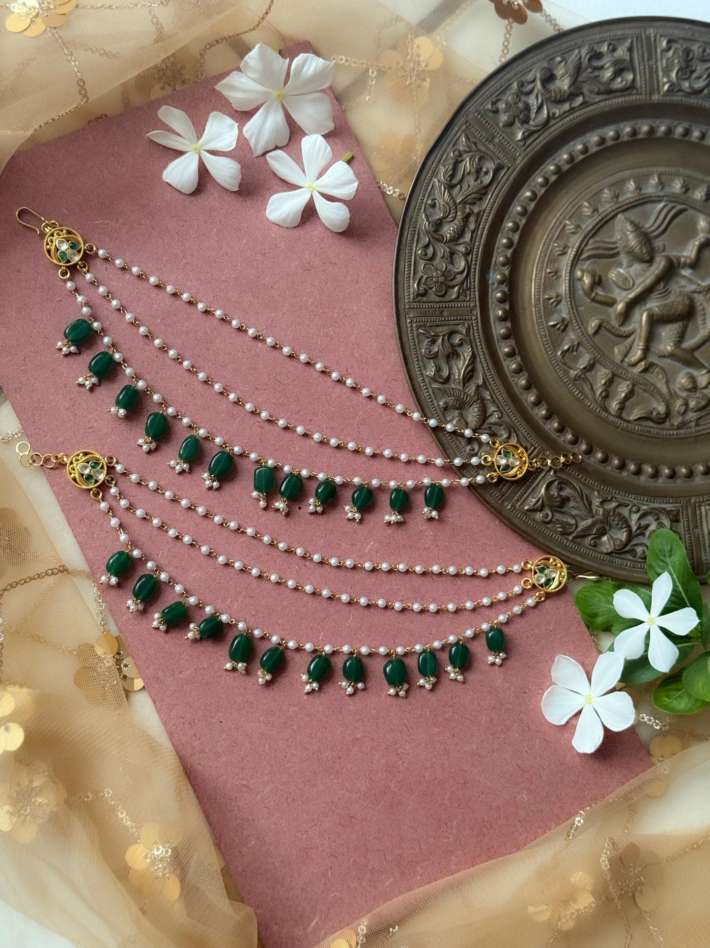 Gold Plated Jadau Kundan Earchain- EC106GR