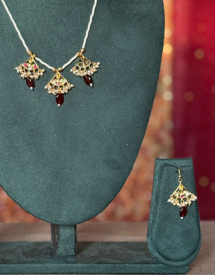 MultiColor Gold Plated Jadau Kundan Necklace Set - SET123B