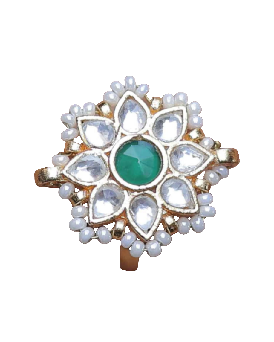 Gold Plated Jadau Kundan Ring- R112WG