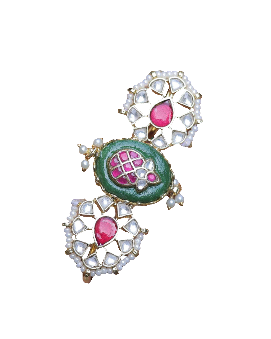 Multicolor Gold Plated Jadau Kundan Ring- R103MC
