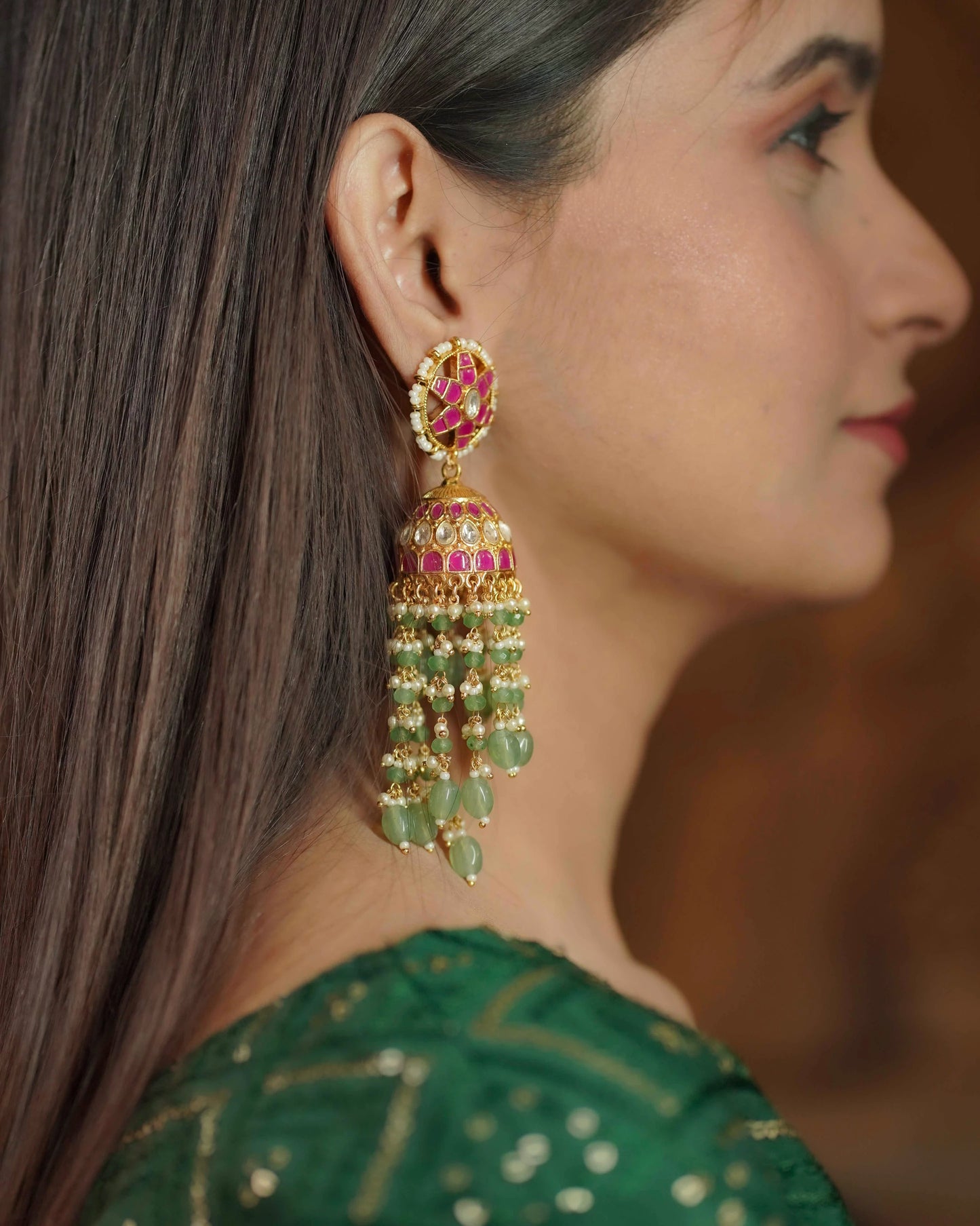 Multi Color Gold Plated Jadau Kundan Jhumka Earrings - ER119MC