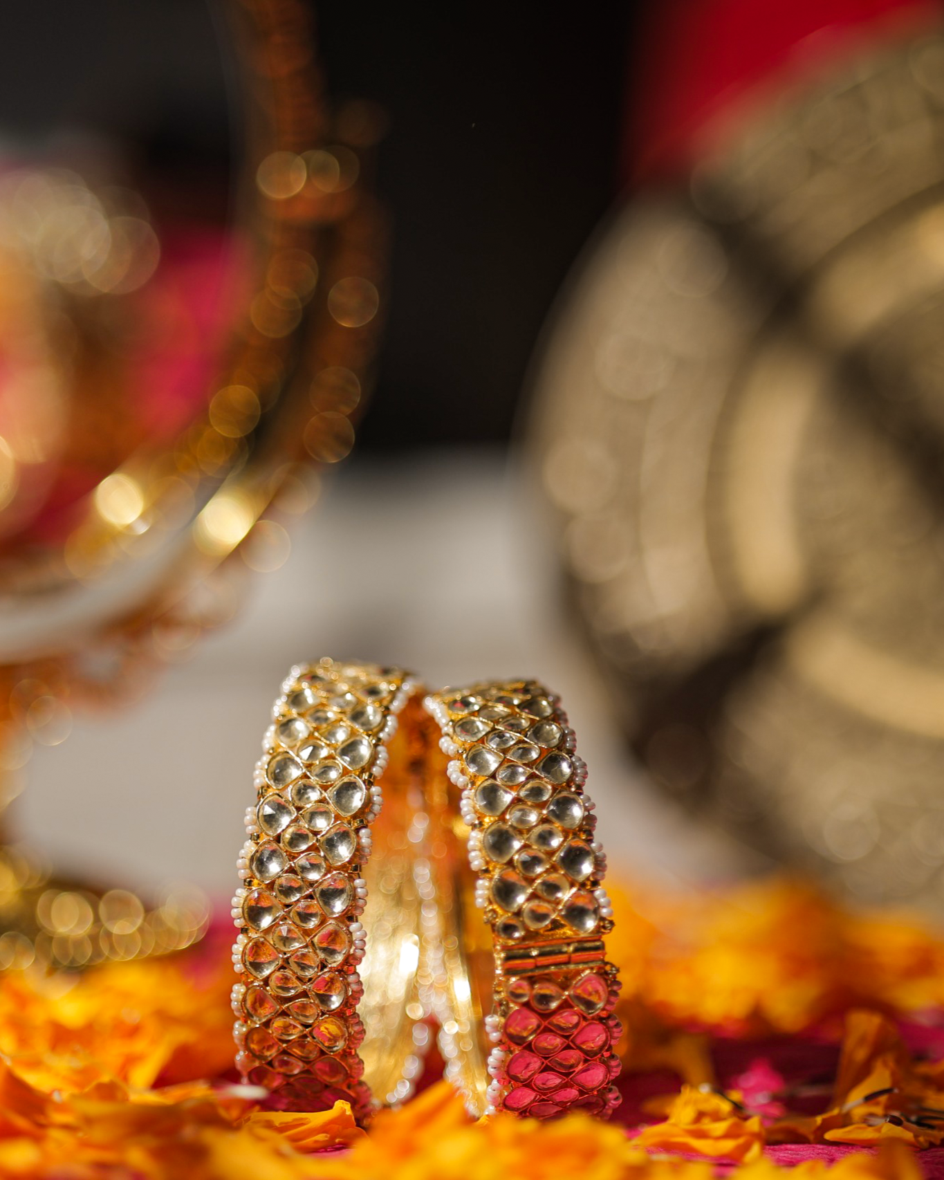 White Color Gold Plated Jadau Kundan Bangles- BAN102W