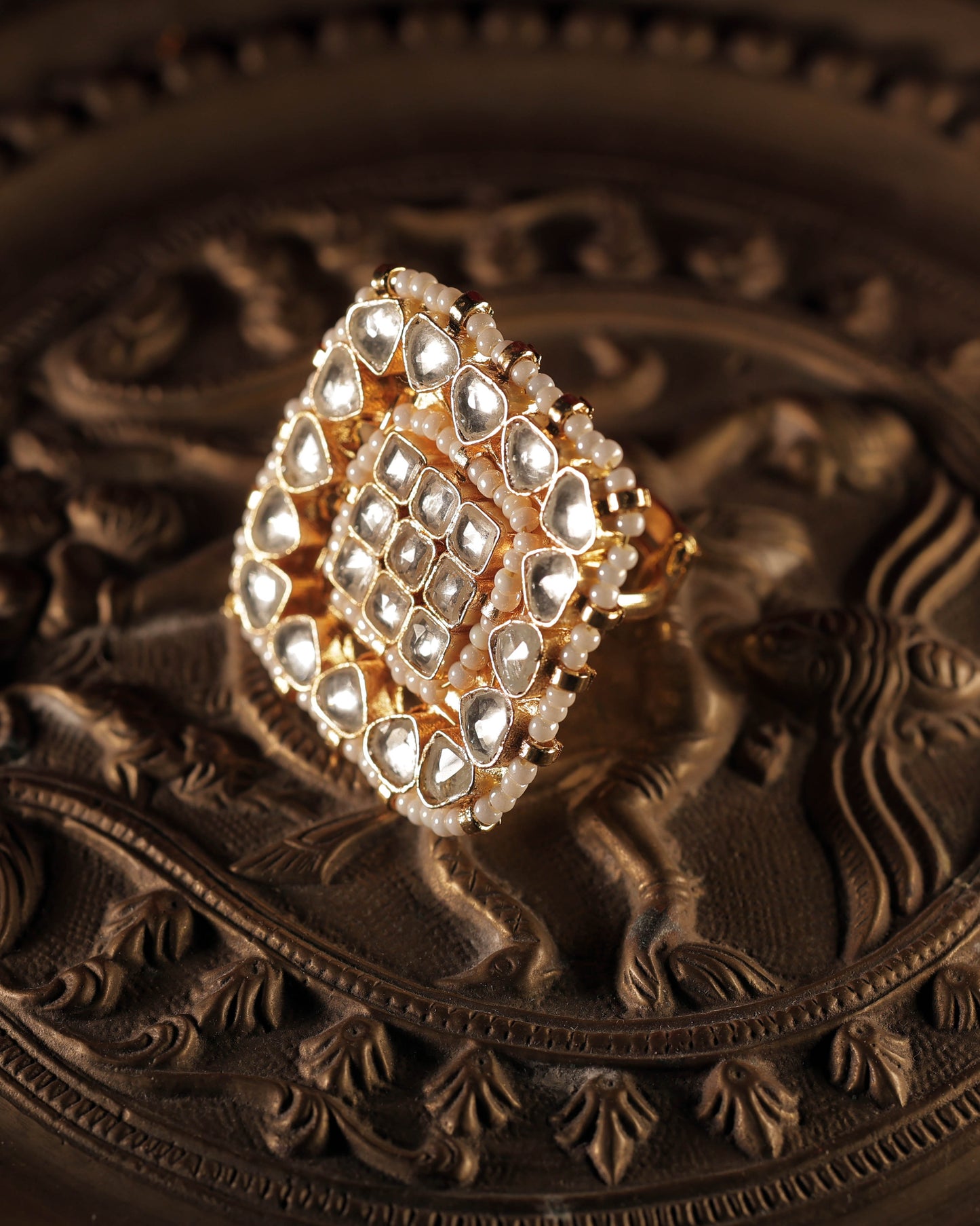 White Color Gold Plated Jadau Kundan Ring - R125W