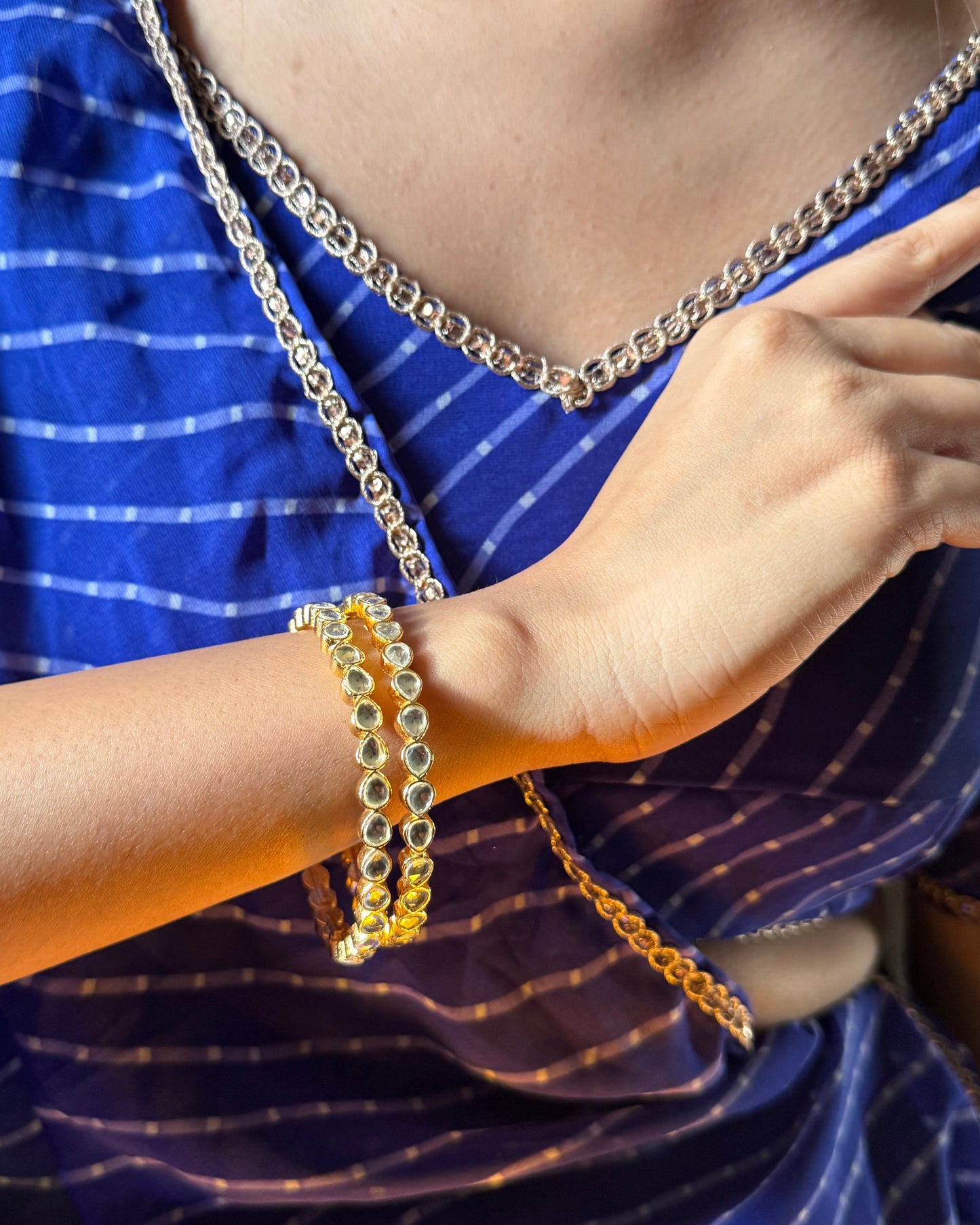 White Color Gold Plated Jadau Kundan Bangles- BAN106W