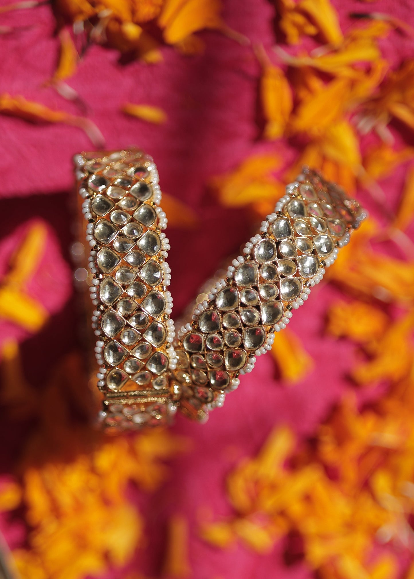 White Color Gold Plated Jadau Kundan Bangles- BAN102W