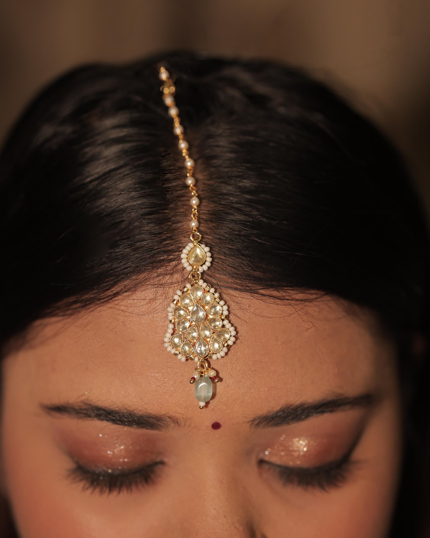 White Color Gold Plated Jadau Kundan Tikka - TK109