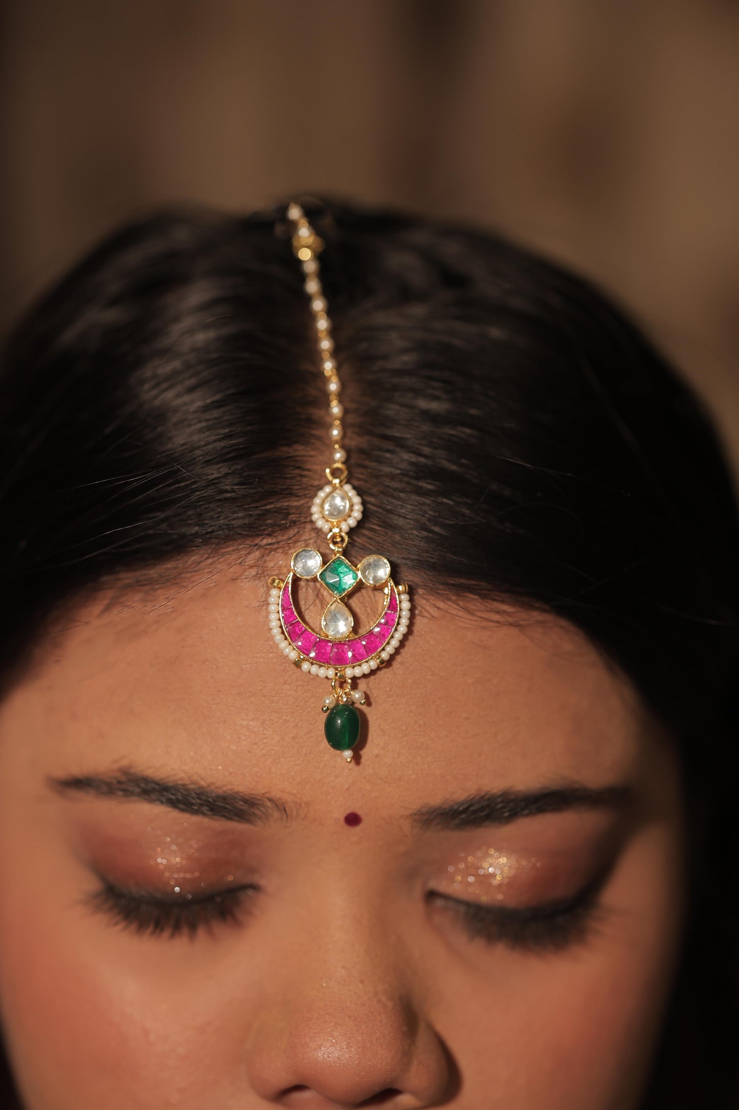 Multi Color Gold Plated Jadau Kundan Tikka - TK110B