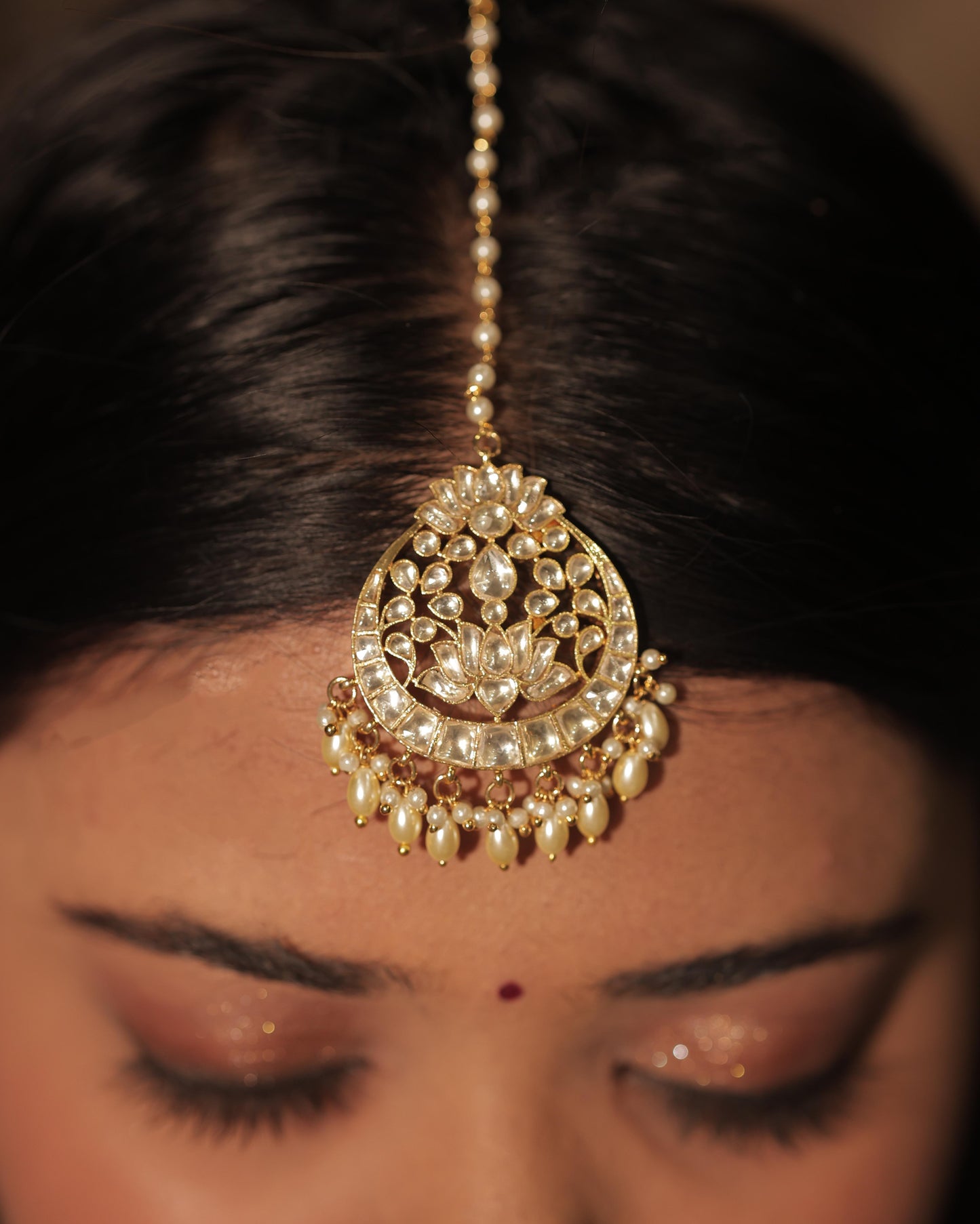 White Color Gold Plated Jadau Kundan Tikka - TK101W