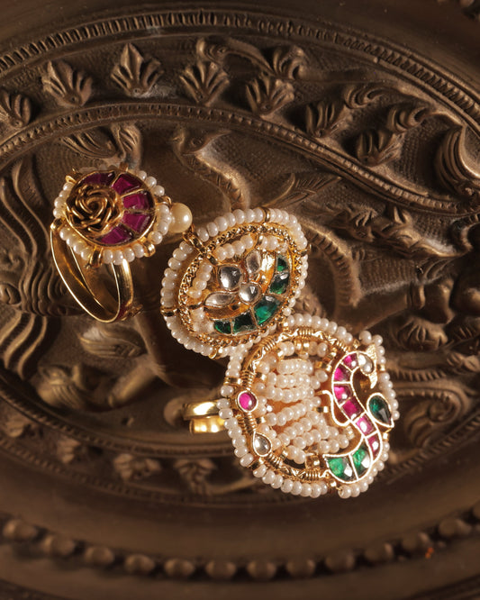 Gold Plated Jadau Kundan Ring- R108MC