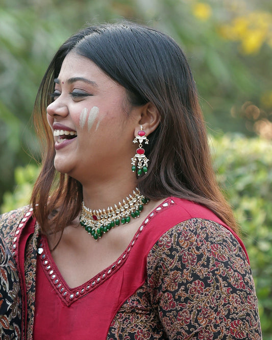 MultiColor Gold Plated Jadau Kundan Necklace Set - SET126WG