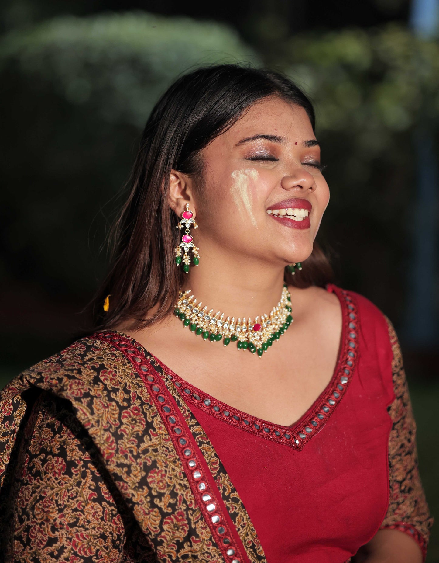 MultiColor Gold Plated Jadau Kundan Necklace Set - SET126WG