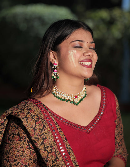 MultiColor Gold Plated Jadau Kundan Necklace Set - SET126WG