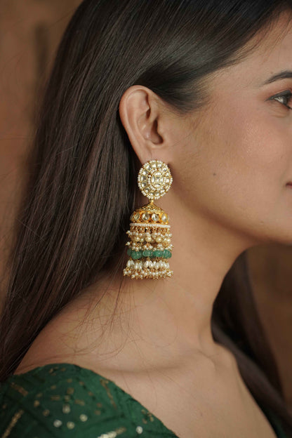 White Color Gold Plated Jadau Kundan Jhumka Earrings - ER104W