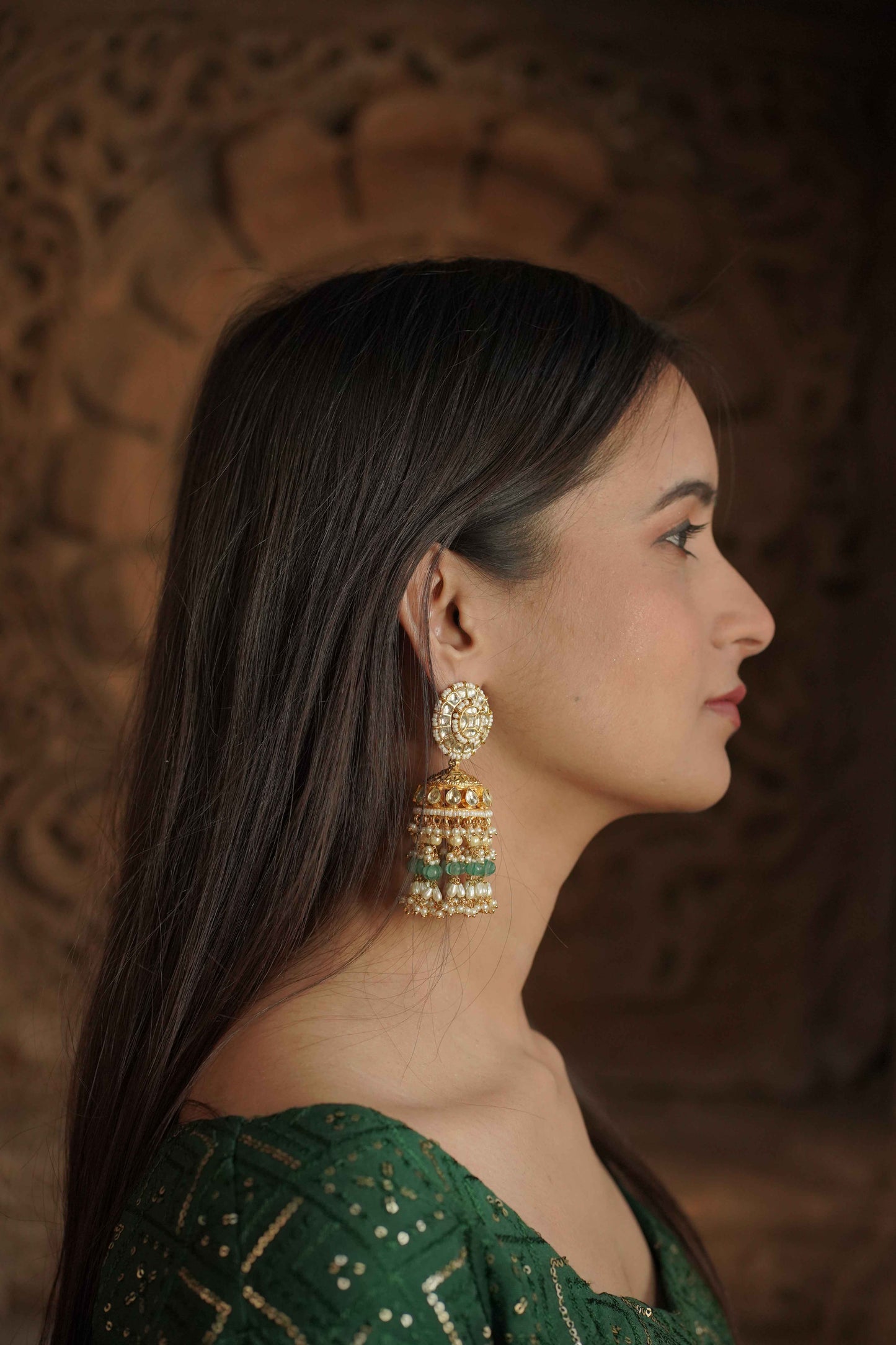 White Color Gold Plated Jadau Kundan Jhumka Earrings - ER104W