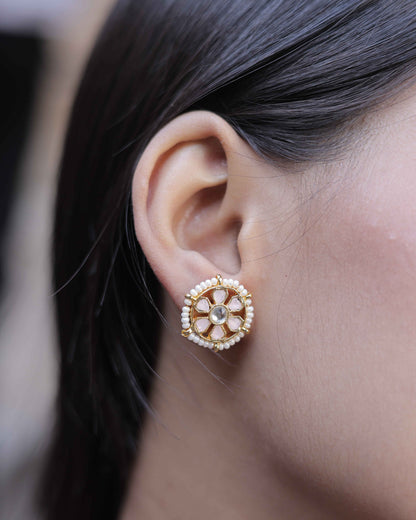 Light Pink Color Gold Plated Jadau Kundan Jhumka Earrings - ER116LP