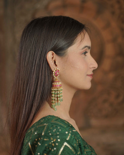 Multi Color Gold Plated Jadau Kundan Jhumka Earrings - ER119MC