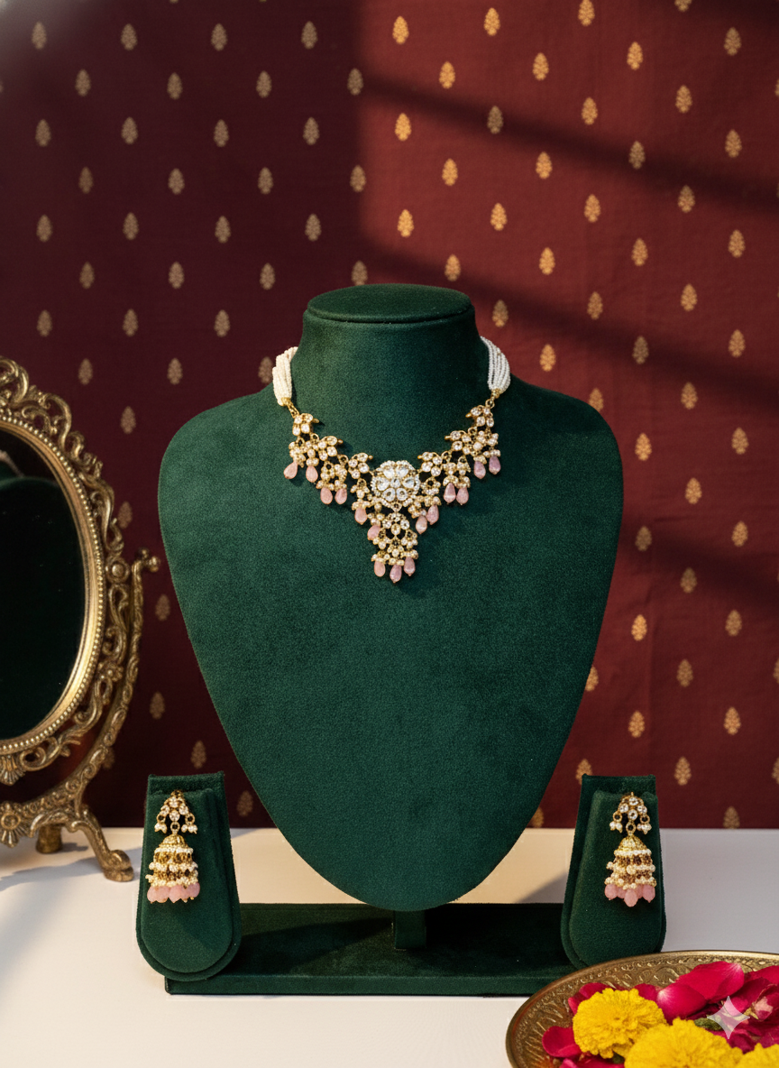 Rose Mini Choker Necklace Set- SET114P