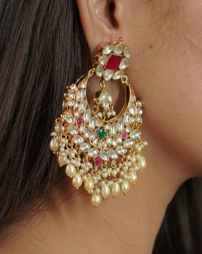 Multi Color Gold Plated Jadau Kundan Jhumka Earrings - ER102MC