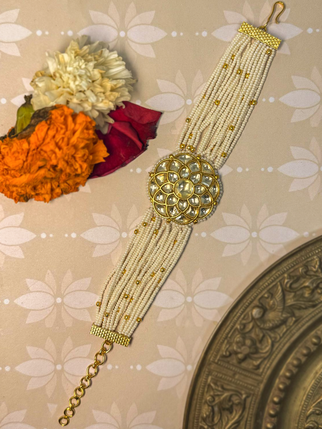White Color Gold Plated Jadau Kundan Bracelet - BR108W