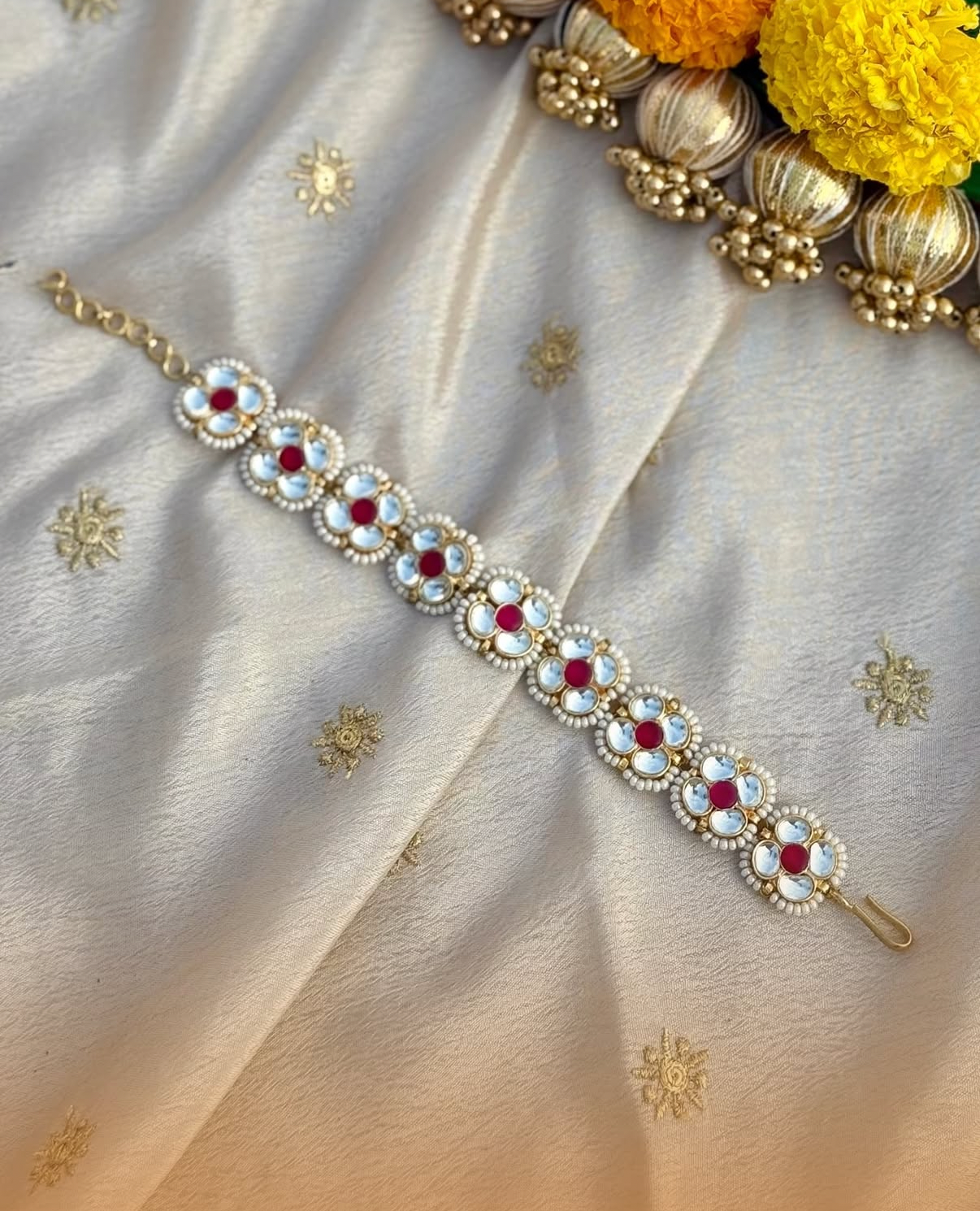 Pink Color Gold Plated Jadau Kundan Bracelet - BR110P