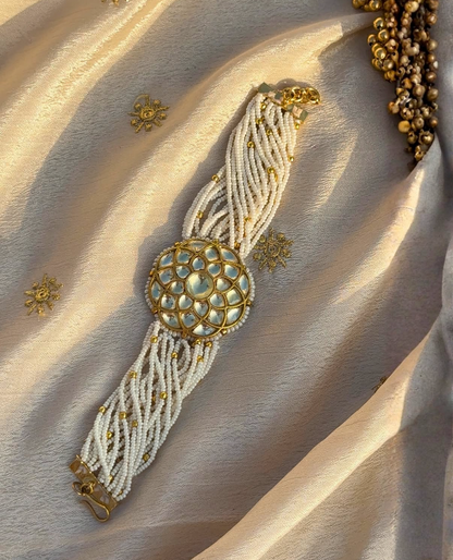 White Color Gold Plated Jadau Kundan Bracelet - BR108W
