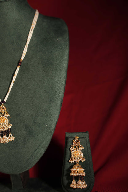 White Color Gold Plated Jadau Kundan Pendant Set - PS104MC