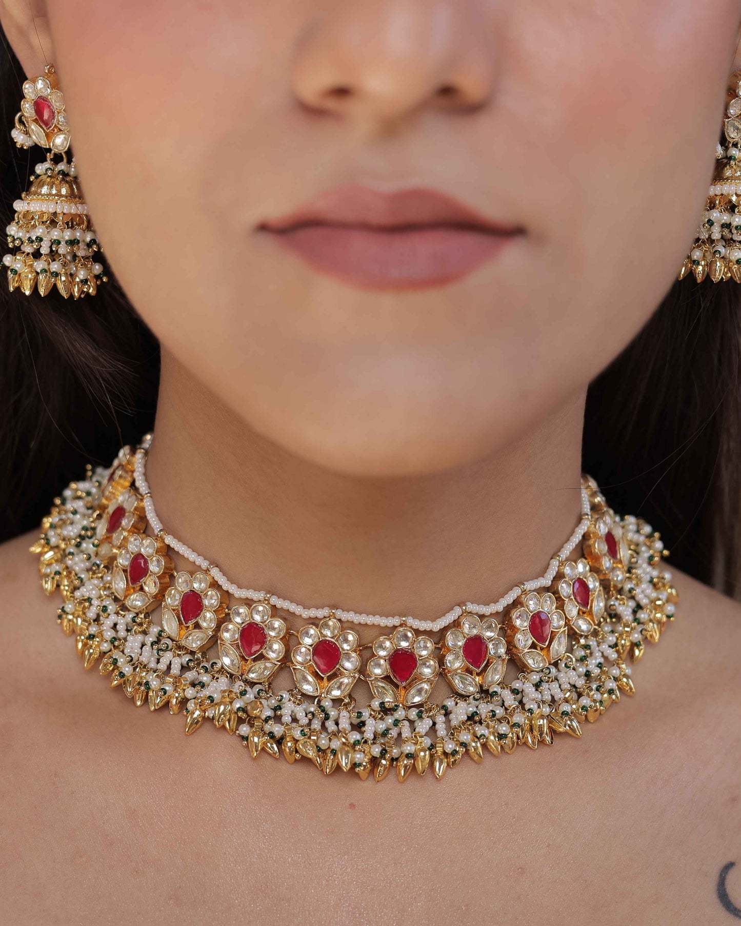 Pink Color Gold Plated Jadau Kundan Necklace Set - SET102P