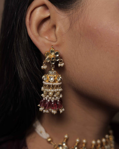 Pink Color Gold Plated Jadau Kundan Necklace Set - SET113P