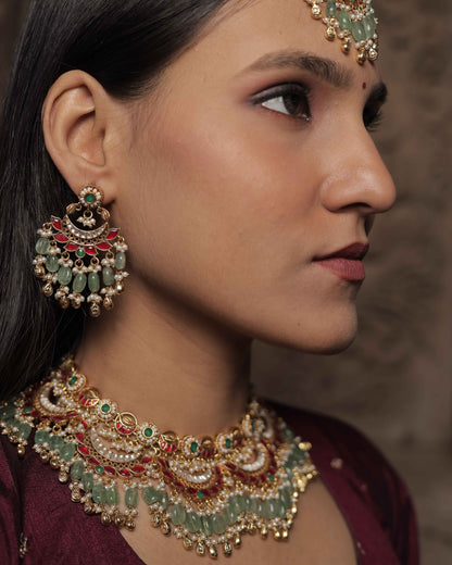 MultiColor Gold Plated Jadau Kundan Necklace Set - SET130MC