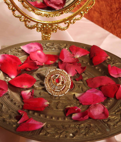 Pink Color Gold Plated Jadau Kundan Ring- R101P