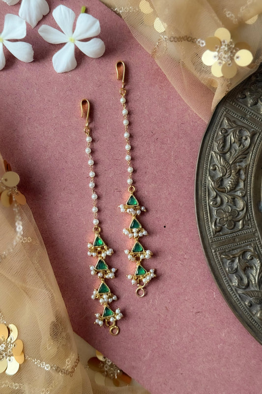 Gold Plated Jadau Kundan Earchain- EC102G