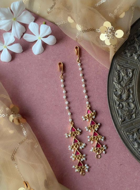 Gold Plated Jadau Kundan Earchain- EC102P